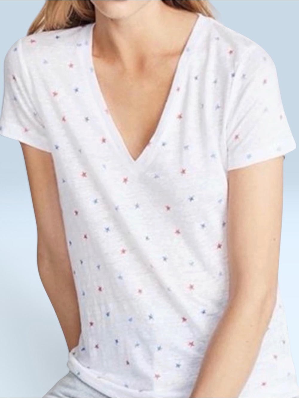 Rails Cara Watercolor Stars Linen Blend V-Neck Tee White Size S